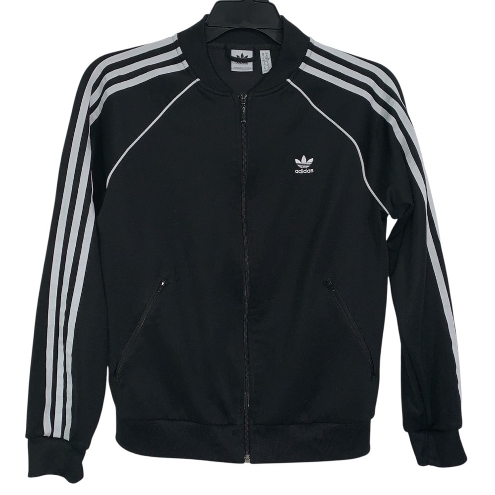 Adidas Originals Track Jacket Black White Striped Full Zip Size Medium